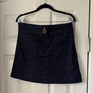 Tory Burch Elise Mini A-Line Denim Skirt with Gold Zipper